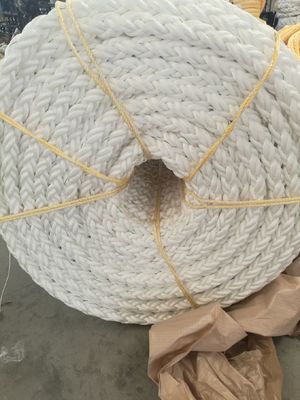 백색 컬러 8 가닥 64mm/72mm 폴리프로필렌 PP 해양 계류 로프, 높은 인장 강도